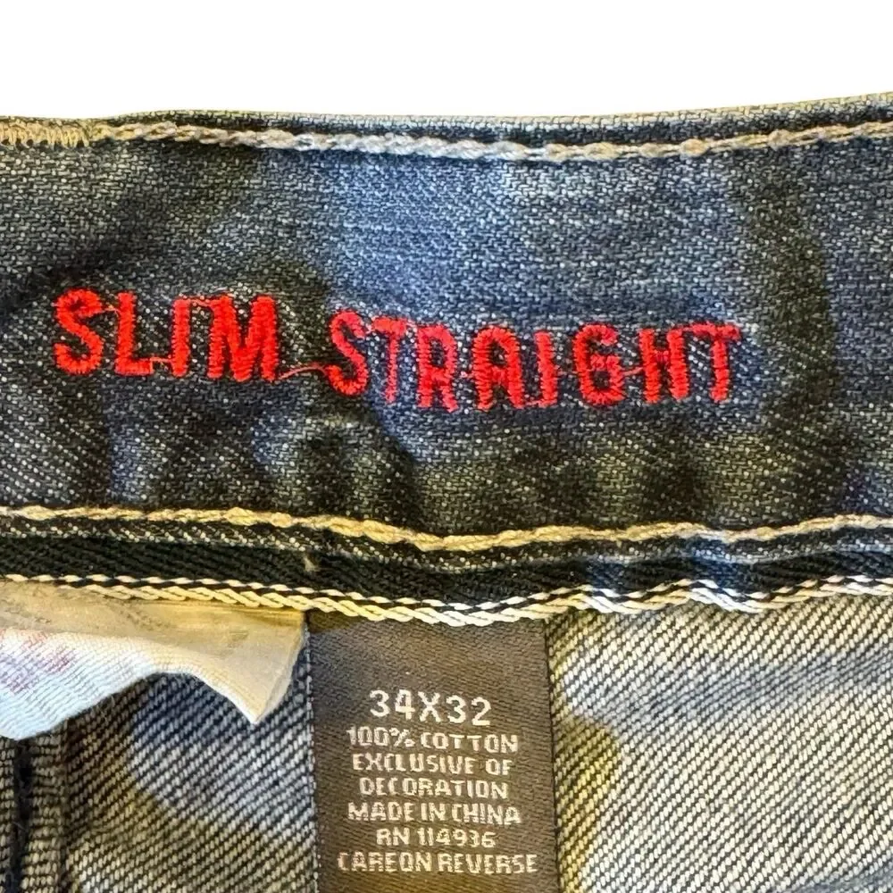 Urban Pipeline Slim Straight Mens Jeans 34x32 Distressed Y2K Style Vintage Denim